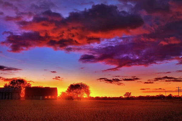 Farm and field at sunset, Wisconsin