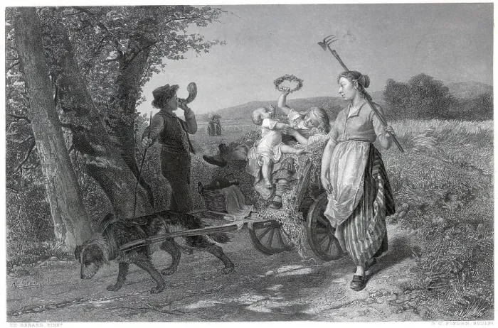 Framed Print : Farm Workers Return From Fields On Cart Framed Print : Farm Workers Return From Fields On Cart