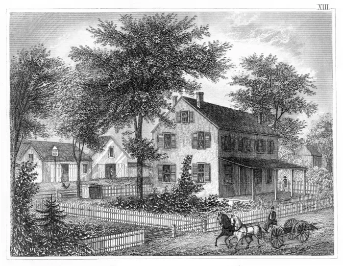Framed Print : Farmer residence engraving 1873 Framed Print : Farmer residence engraving 1873