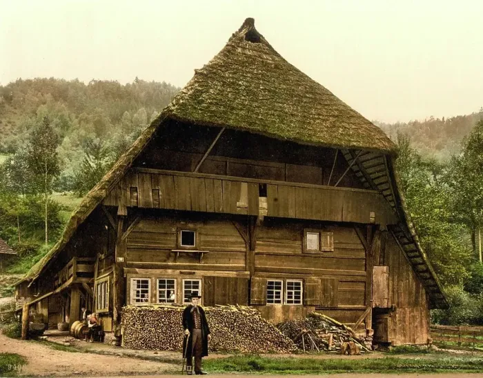 Framed Print : Farmhouse in the Black Forest, Baden-Wuerttemberg, Germany, Historic, digitally restored reproduction of a photochrome print from the 1890s