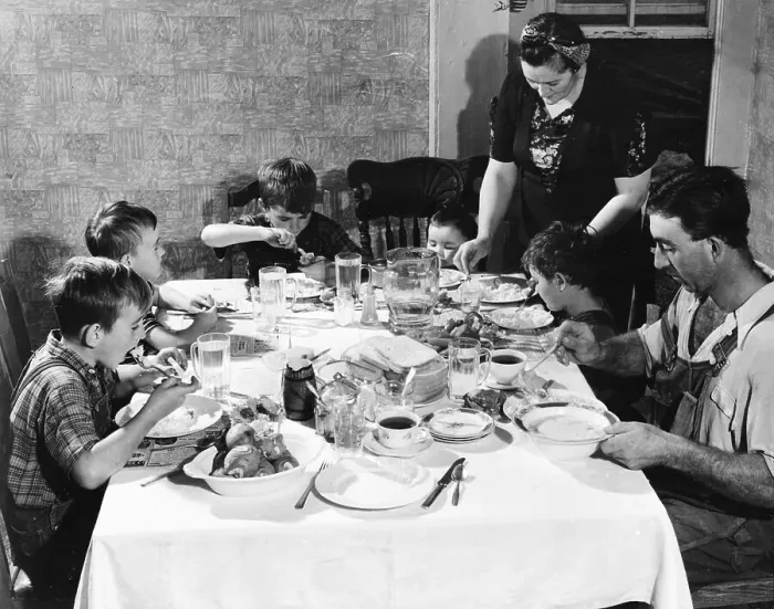 Framed Print : Farming Family Having Dinner At Table Framed Print : Farming Family Having Dinner At Table