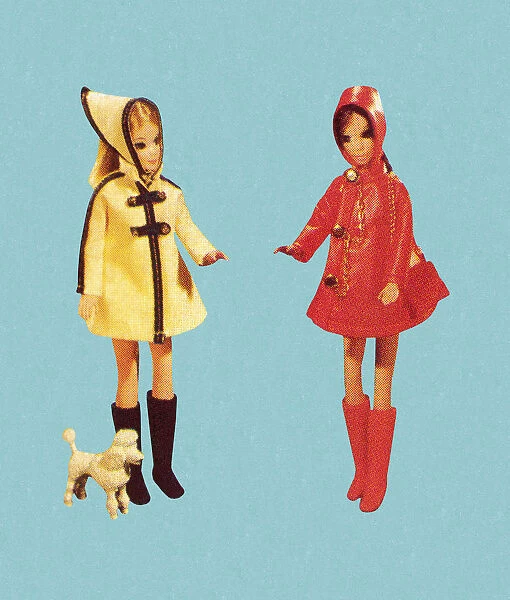 Two Fashion Dolls in Rain Gear