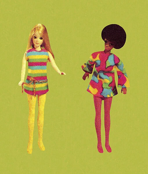 Two Fashion Dolls Wearing Miniskirts