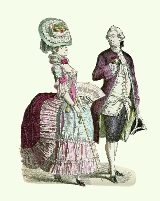 Framed Print : Fashion of a French couple late 18th Century, Period costume Framed Print : Fashion of a French couple late 18th Century, Period costume