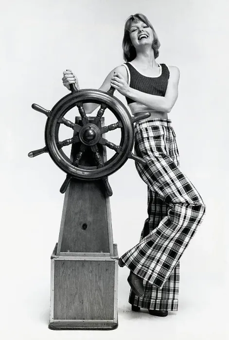 Framed Print : Fashion Model Posed at Ships Wheel Framed Print : Fashion Model Posed at Ships Wheel
