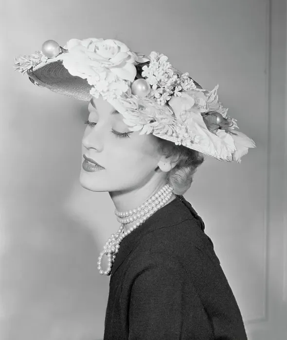 Framed Print : Fashion Model Wearing Floral Hat by Walter Florell Framed Print : Fashion Model Wearing Floral Hat by Walter Florell
