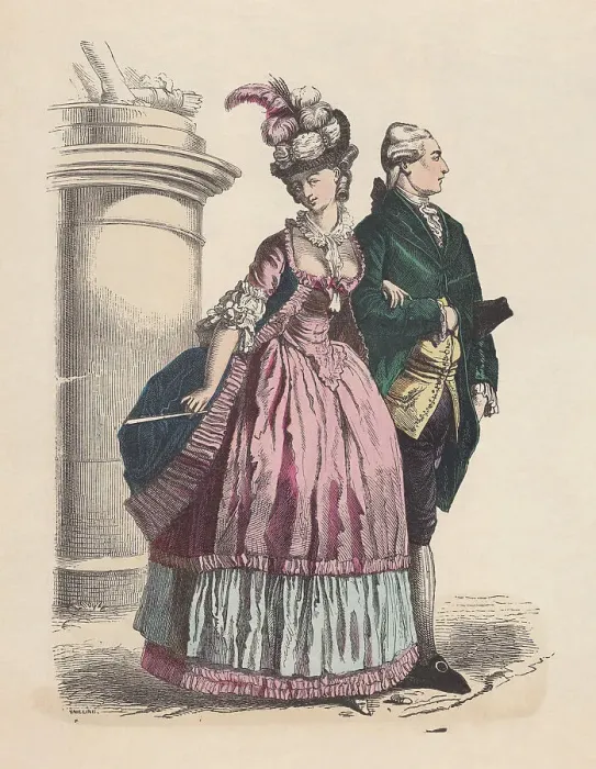 Framed Print : Fashion of nobility, Rococo era, hand-colored wood engraving, published c. 1880 Framed Print : Fashion of nobility, Rococo era, hand-colored wood engraving, published c. 1880