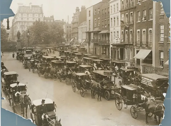 Framed Print : Fashionable Carriages And Automobiles Framed Print : Fashionable Carriages And Automobiles