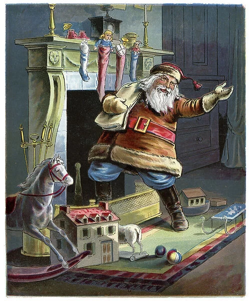 Father Christmas going up the Chimney