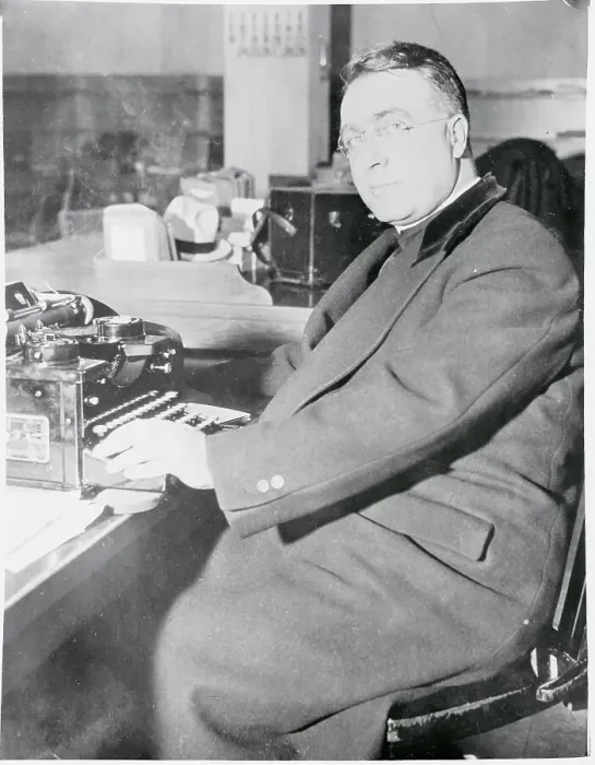 Framed Print : Father Coughlin Preparing a Speech on His Typewriter Framed Print : Father Coughlin Preparing a Speech on His Typewriter