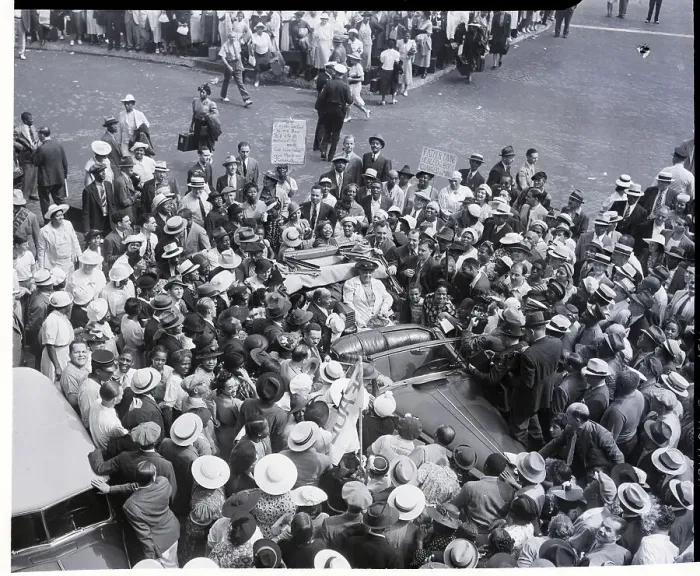 Framed Print : Father Divine in Car Surrounded by Crowd Framed Print : Father Divine in Car Surrounded by Crowd