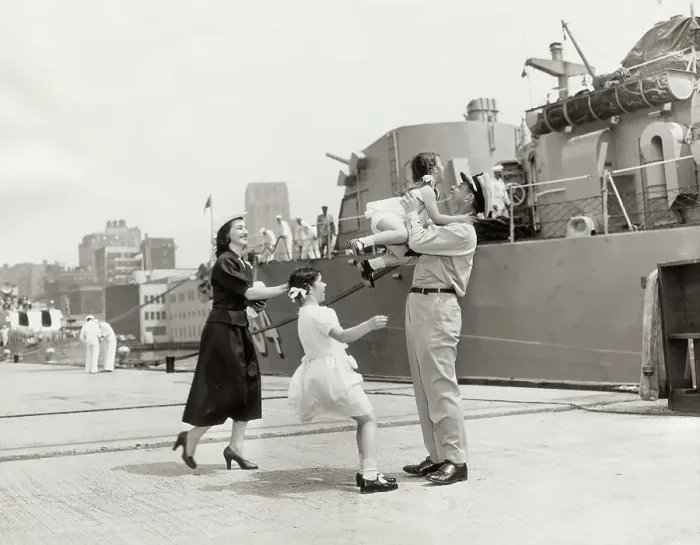 Framed Print : Father Being Welcomed Home from Navy by Family Framed Print : Father Being Welcomed Home from Navy by Family