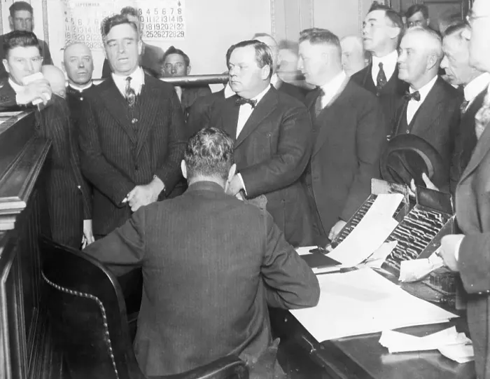 Framed Print : Fatty Arbuckle Arriving at Court Framed Print : Fatty Arbuckle Arriving at Court