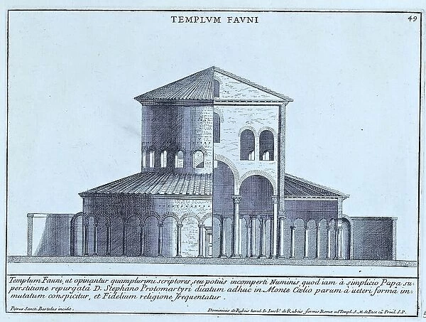 The Faun Temple was the only temple dedicated to the god Faun in Rome and was built on the Tiber Island, historical Rome, Italy, 1625, Rome, digital reproduction of an 18th century original, original date not known