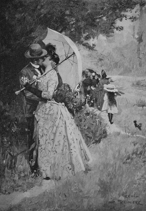 Framed Print : A favourable moment, couple kissing under an umbrella, 1880, Austria, Historic, digital reproduction of an original 19th century print, original date not known Framed Print : A favourable moment, couple kissing under an umbrella, 1880, Austria, Historic, digital reproduction of an original 19th century print, original date not known