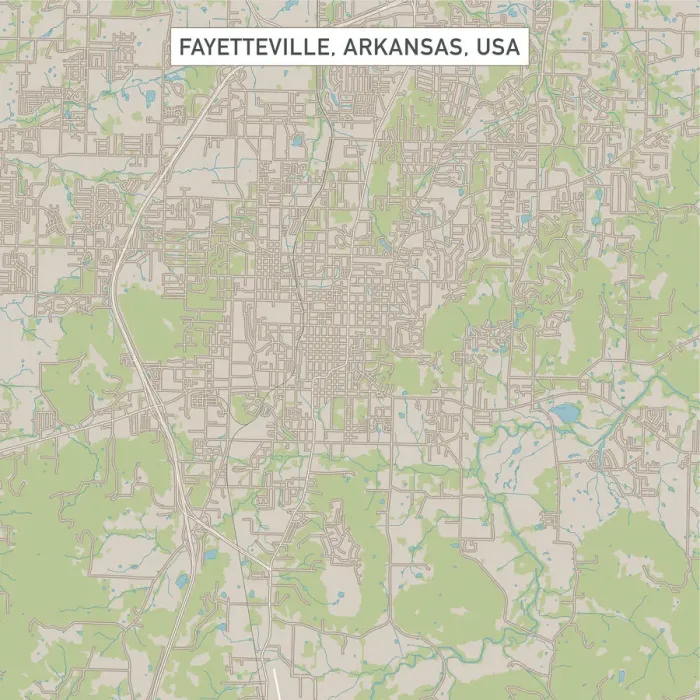 Framed Print : Fayetteville Arkansas US City Street Map Framed Print : Fayetteville Arkansas US City Street Map