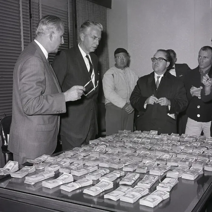 Framed Print : Fbi Agents Stand @ Table Piled W / Money Framed Print : Fbi Agents Stand @ Table Piled W / Money