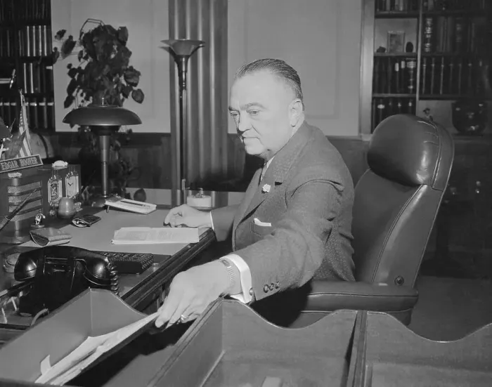 Framed Print : F.B.I. Director J. Edgar Hoover Working at his Desk Framed Print : F.B.I. Director J. Edgar Hoover Working at his Desk