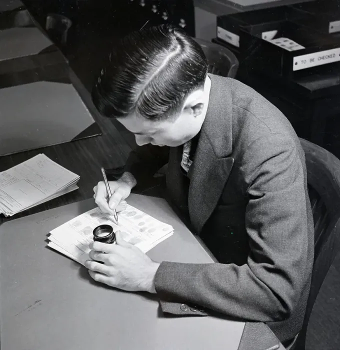 Framed Print : FBI Expert Comparing Fingerprints Framed Print : FBI Expert Comparing Fingerprints