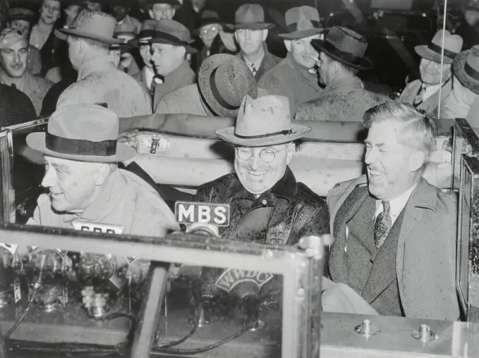 Framed Print : F.D. Roosevelt Seated in Car With Wallace and Truman Framed Print : F.D. Roosevelt Seated in Car With Wallace and Truman
