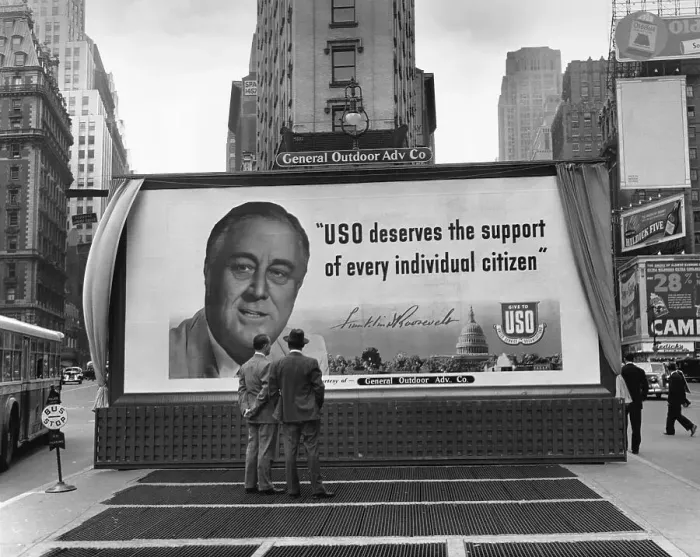 Framed Print : FDR on USO Billboard in Times Square Framed Print : FDR on USO Billboard in Times Square