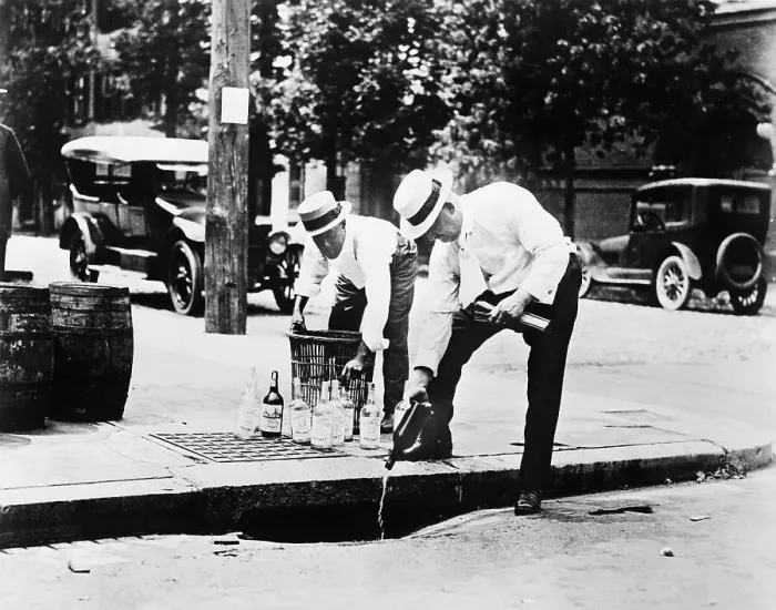 Framed Print : Federal Agents Pour Whiskey Into Sewer Framed Print : Federal Agents Pour Whiskey Into Sewer