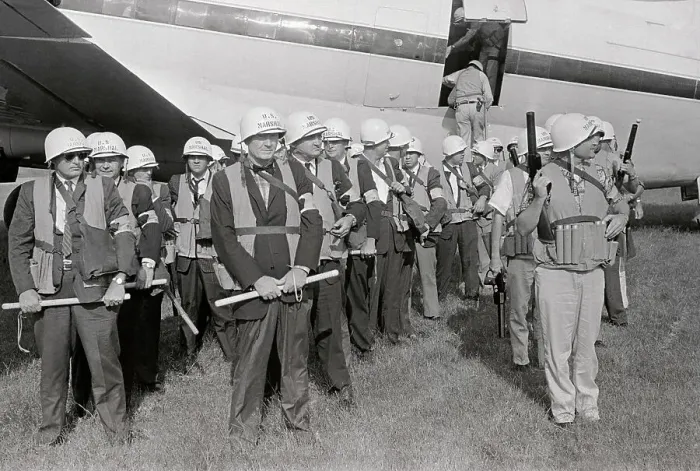 Framed Print : Federal Police Gathering Together on Airport Field