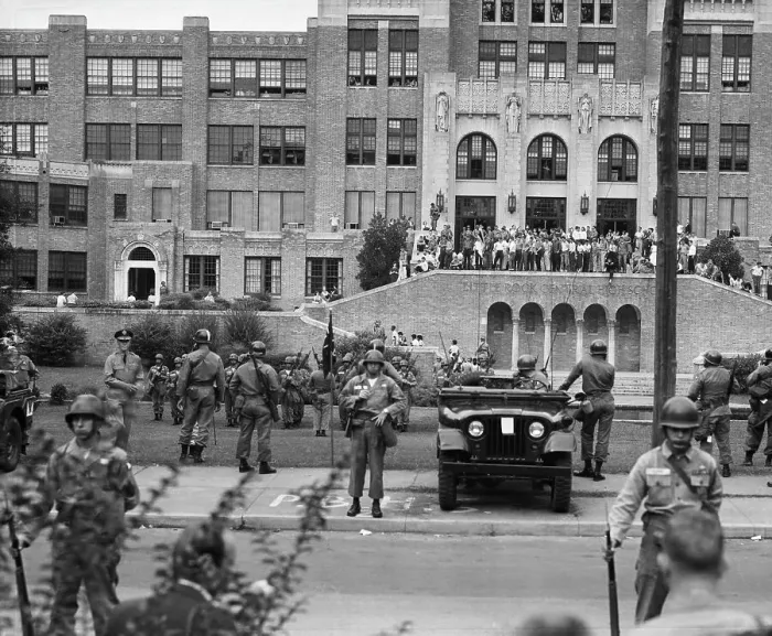 Framed Print : Federal Troops In Front of Central High School Framed Print : Federal Troops In Front of Central High School