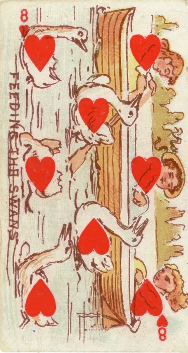 Framed Print : Feeding the Swans, Eight of Hearts, Harlequin Playing Cards, N219, Kinney Tobacco Card, 1888 Framed Print : Feeding the Swans, Eight of Hearts, Harlequin Playing Cards, N219, Kinney Tobacco Card, 1888