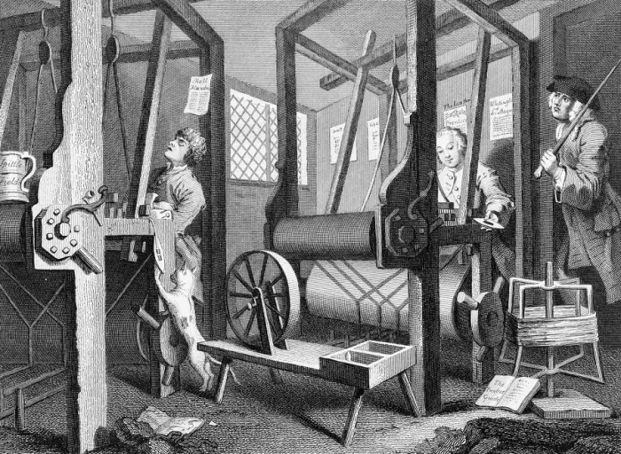 Framed Print : The Fellow Printers at their Looms, by William Hogarth