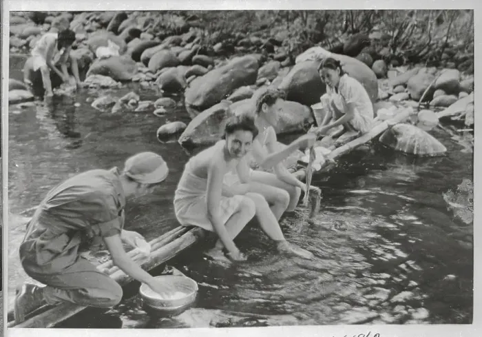 Framed Print : Female Army Nurses Bathing and Doing Laundry in River Framed Print : Female Army Nurses Bathing and Doing Laundry in River