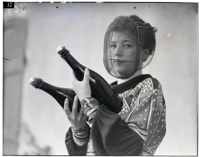 Framed Print : Female Champagne Inspector Wearing Mask Framed Print : Female Champagne Inspector Wearing Mask