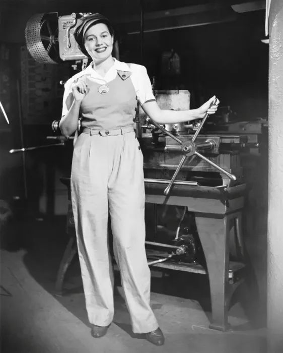 Framed Print : Female factory worker (B&W), portrait Framed Print : Female factory worker (B&W), portrait