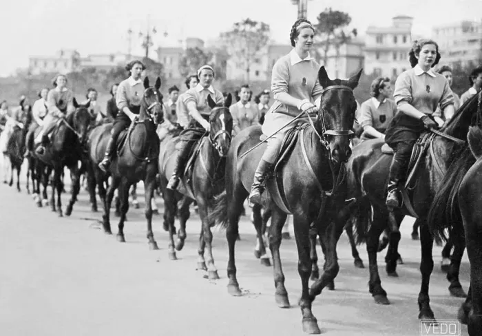 Framed Print : Female Fascists Soldiers on Horseback Framed Print : Female Fascists Soldiers on Horseback