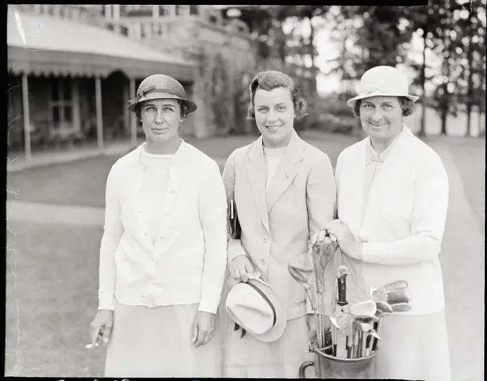 Framed Print : Female Golfers Posing Framed Print : Female Golfers Posing