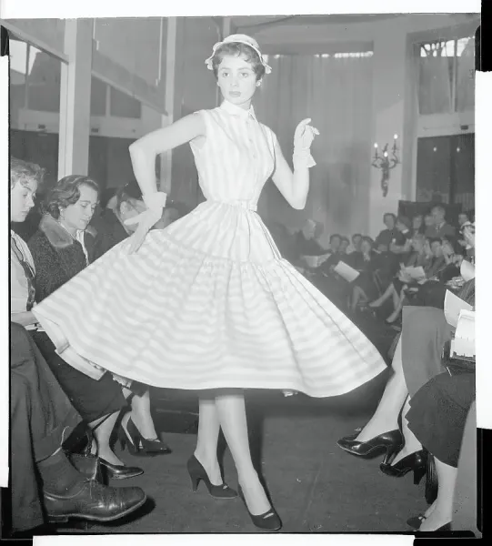 Parisian Model in Red and White Striped Flared Dress Print. Art Prints,  Posters & Puzzles from Fine Art Storehouse