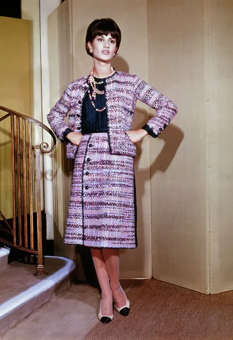Framed Print : Female Model Posing in New Tweed Parisian Fashion Framed Print : Female Model Posing in New Tweed Parisian Fashion