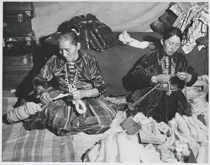 Framed Print : Female Navajo Indians Working with Wool Framed Print : Female Navajo Indians Working with Wool