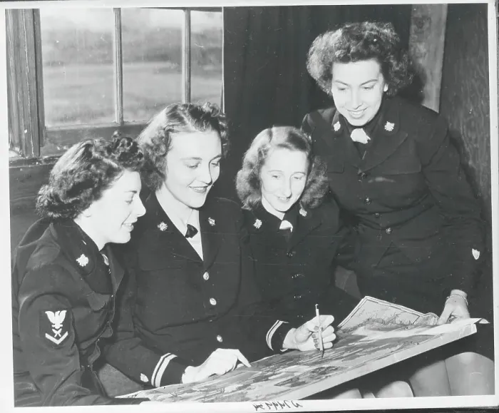 Framed Print : Female Officers Reviewing a Map Framed Print : Female Officers Reviewing a Map