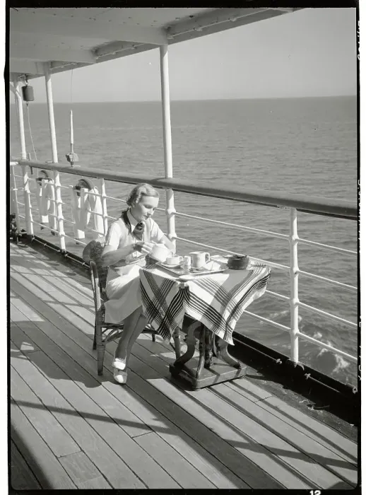 Framed Print : Female Passenger Having Tea Alone on Cruise Ship Framed Print : Female Passenger Having Tea Alone on Cruise Ship