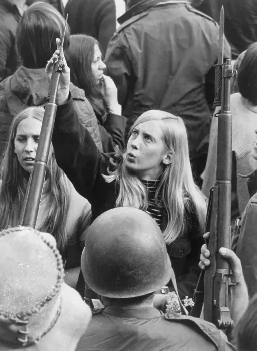 Framed Print : Female Protester Examining National Guard's Weapon Framed Print : Female Protester Examining National Guard's Weapon