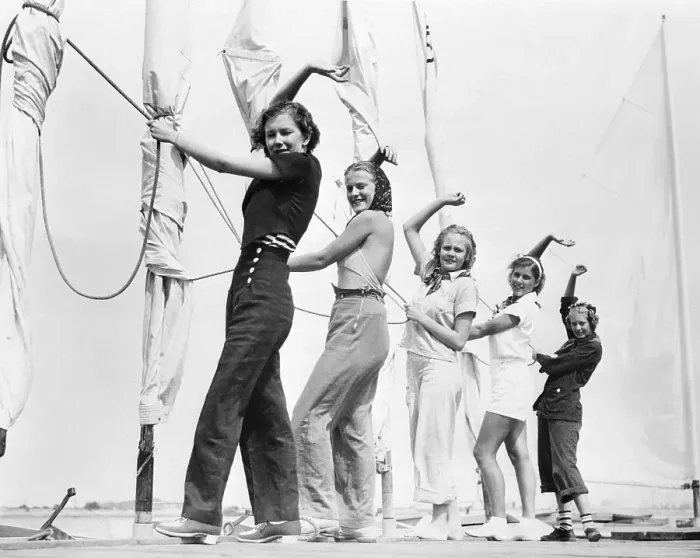 Framed Print : Female Sailors Posing with Arms Raised Framed Print : Female Sailors Posing with Arms Raised