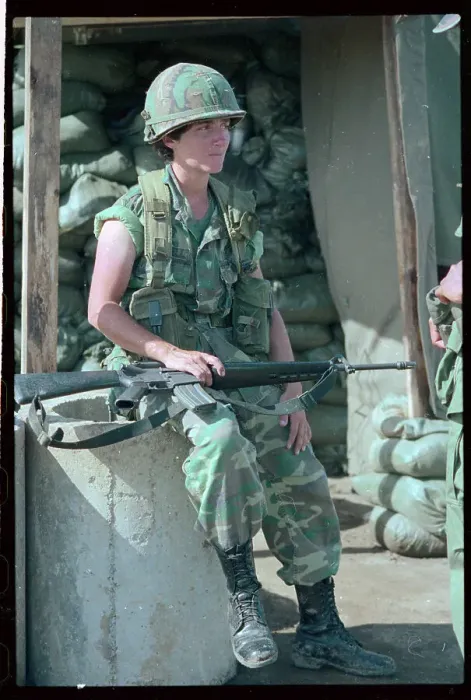 Framed Print : Female Soldier in Grenada Holding Gun Framed Print : Female Soldier in Grenada Holding Gun
