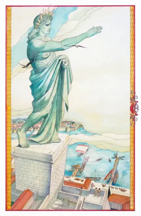 Framed Print : Female statue, resembling Liberty, atop podium