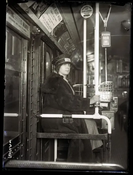 Framed Print : Female Streetcar Conductor Seated Framed Print : Female Streetcar Conductor Seated
