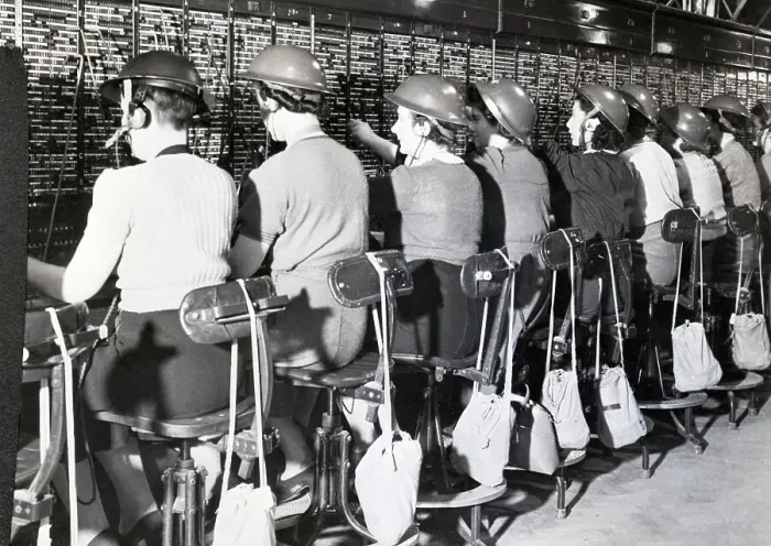 Framed Print : Female Telephone Operators, W / Helmets Framed Print : Female Telephone Operators, W / Helmets