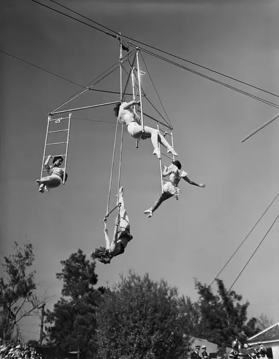 Framed Print : Female Trapeze Artists In Action