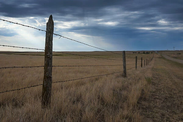 Fence in Savannah near Minuteman Nuclear Missile Site, South Dakota, USA