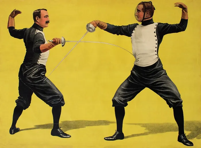 Framed Print : Fencers. Poster of two men fencing. Artist unknown, 1901 Framed Print : Fencers. Poster of two men fencing. Artist unknown, 1901