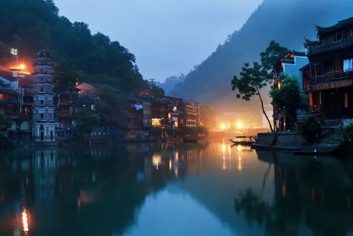 Framed Print : Fenghuang ancient city in Hunan China at night Framed Print : Fenghuang ancient city in Hunan China at night